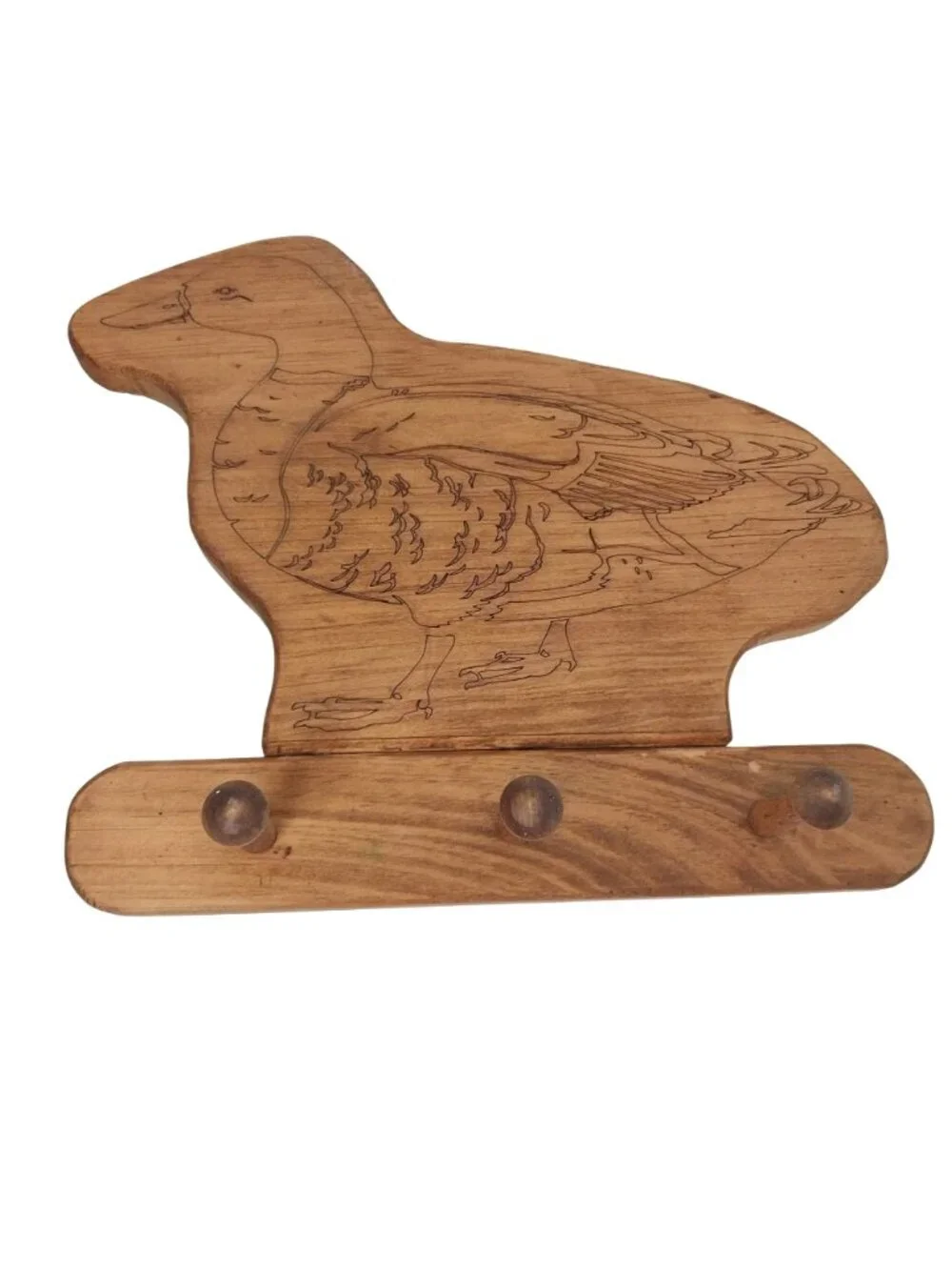 Wooden Goose Duck Wall Rack Key Hook 3 Pegs Rustic Decor Towel Holder